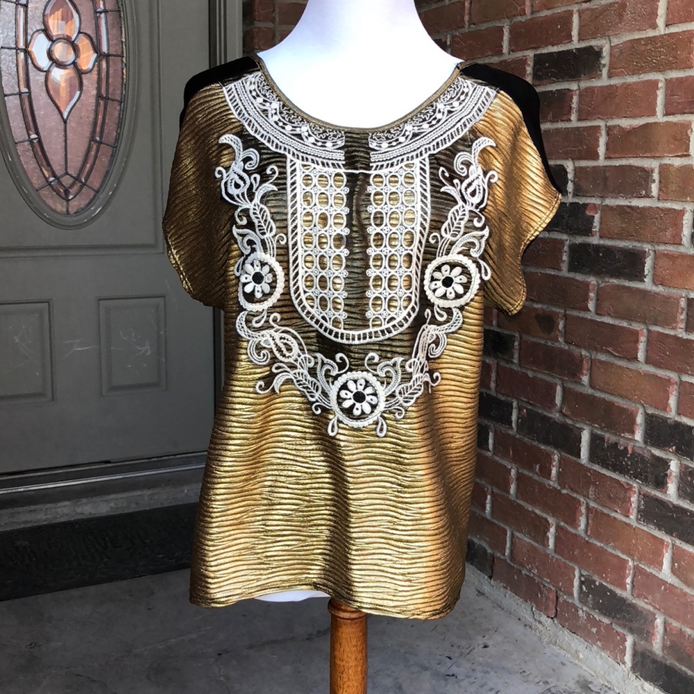 #233 Gold Embroidered Top